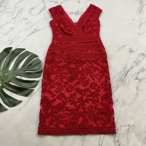 Tadashi Shoji Womens Cocktail Sheath Dress Size S Red Floral Lace Sleeveless